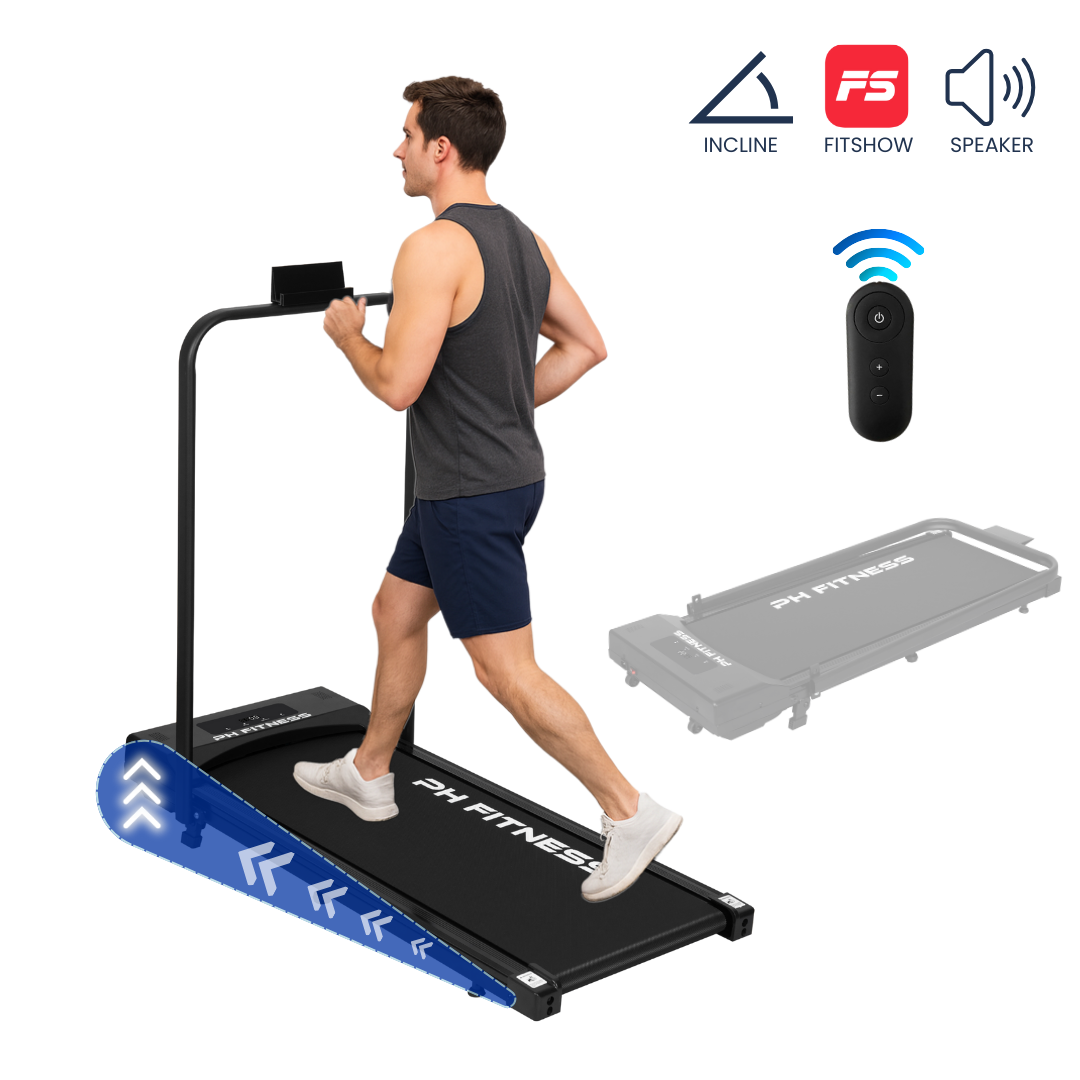 PH Fitness Laufband – Steigung & manuelle Steigung – Schwarz / Schwarz – Walking Pad – Laufband für Zuhause – Laufband