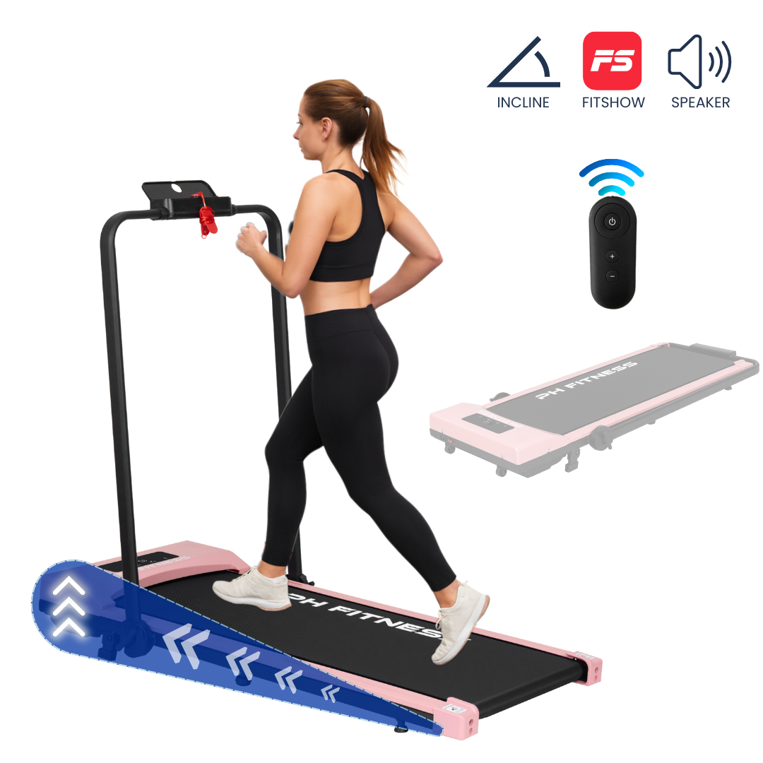 PH Fitness Laufband – Steigung & manuelle Steigung – faltbar / zusammenklappbar – CR-A1F-3 – Schwarz / Schwarz – Blau