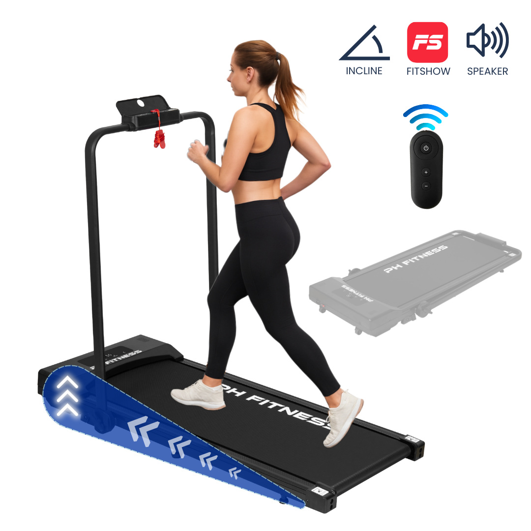PH Fitness Laufband – Steigung & manuelle Steigung – faltbar / zusammenklappbar – CR-A1F-3 – Schwarz / Schwarz – Blau