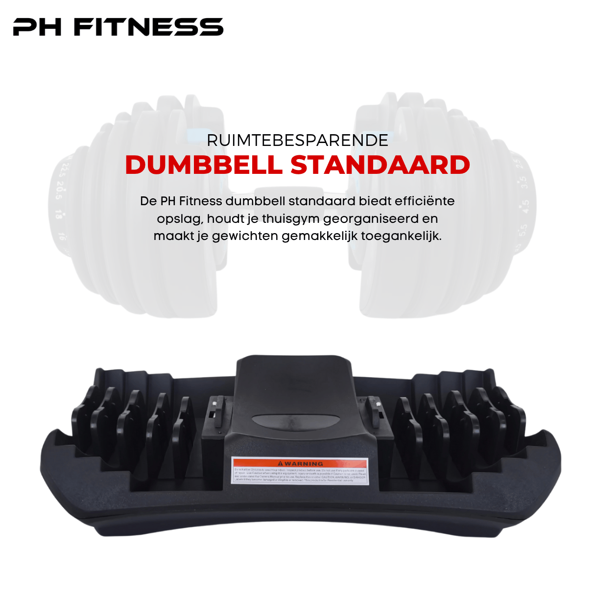 Space-saving stand for blue PH Fitness adjustable dumbbell, ideal for compact and tidy home gym setups