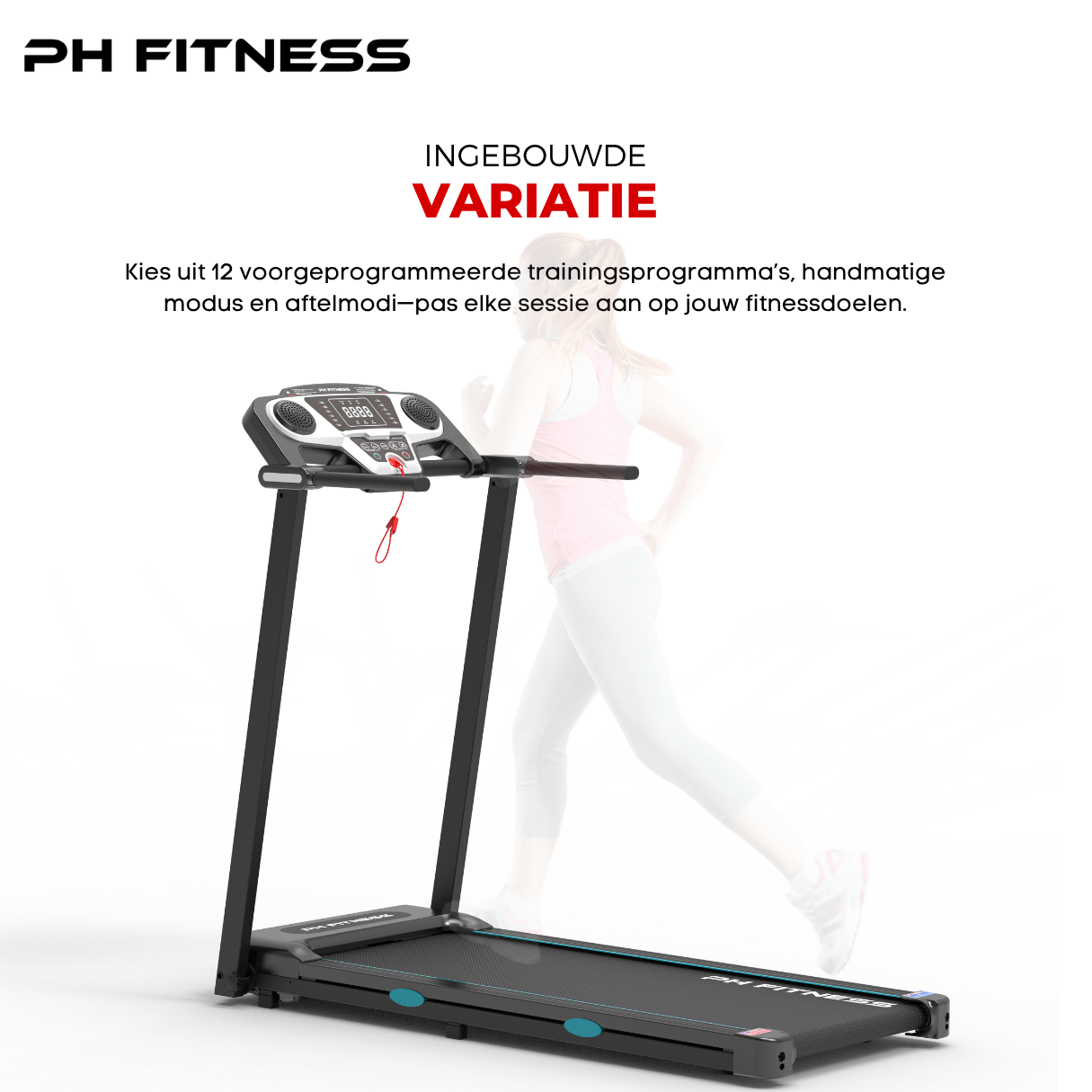 PH Fitness TR-800 treadmill with 12 preset programs and manual mode for varied and goal-focused training.