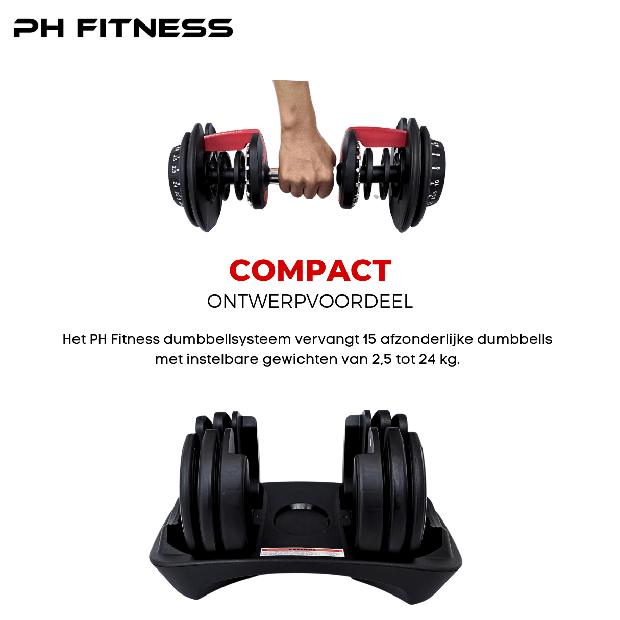 Verstelbare Dumbbells Set 24KG - Rood - PH Fitness