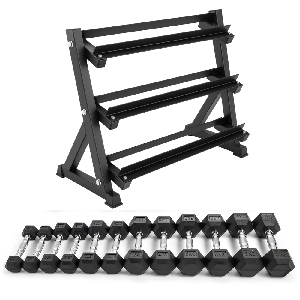 Hexa Hantelset - 2,5 bis 15 KG mit Hantelablage