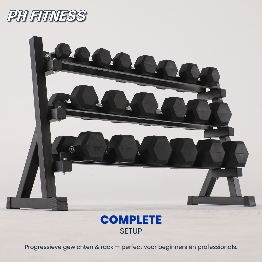 Hexa-Hantelset – 2,5 bis 25 kg mit Hantelablage