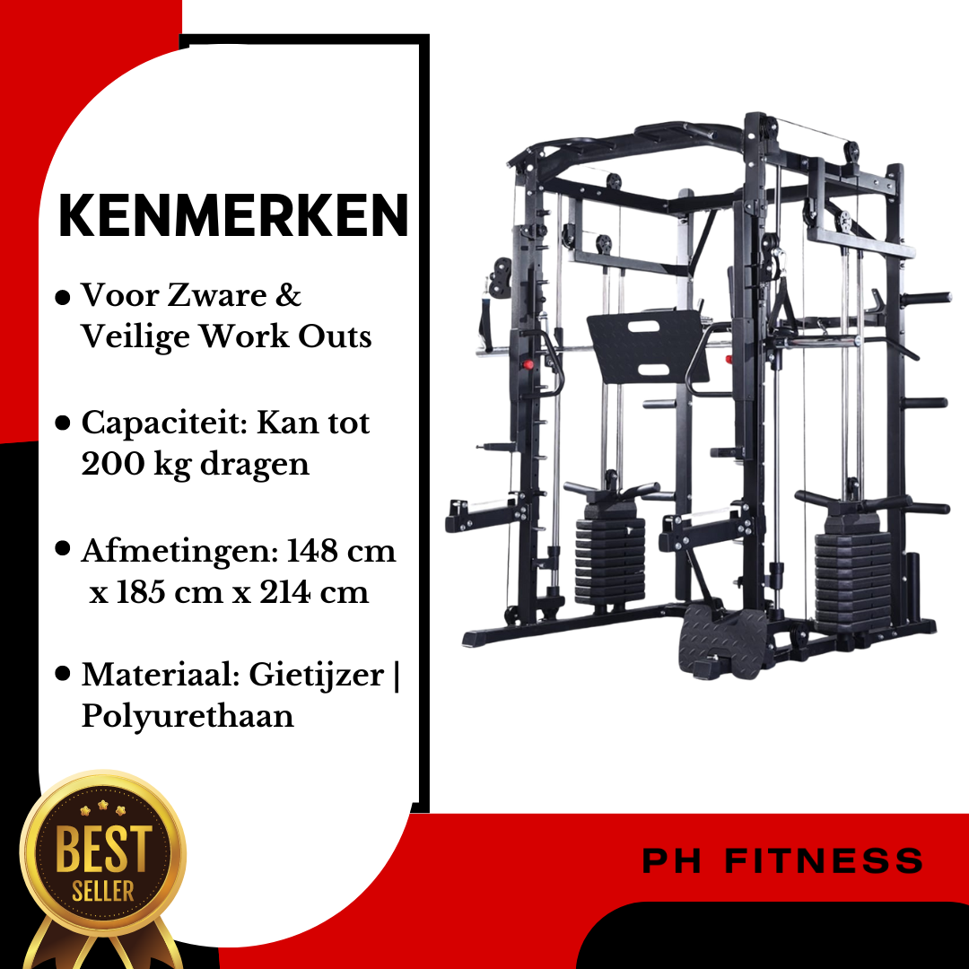 Premium-Power-Rack mit Smith-Maschine, Beinpresse und 160-kg-Gewichtsstapel