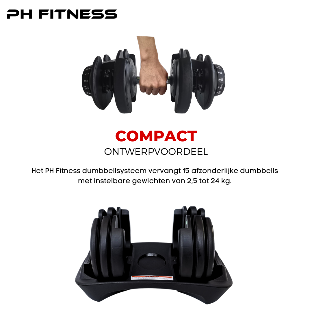 Verstelbare Dumbbells Set 24KG - Zwart