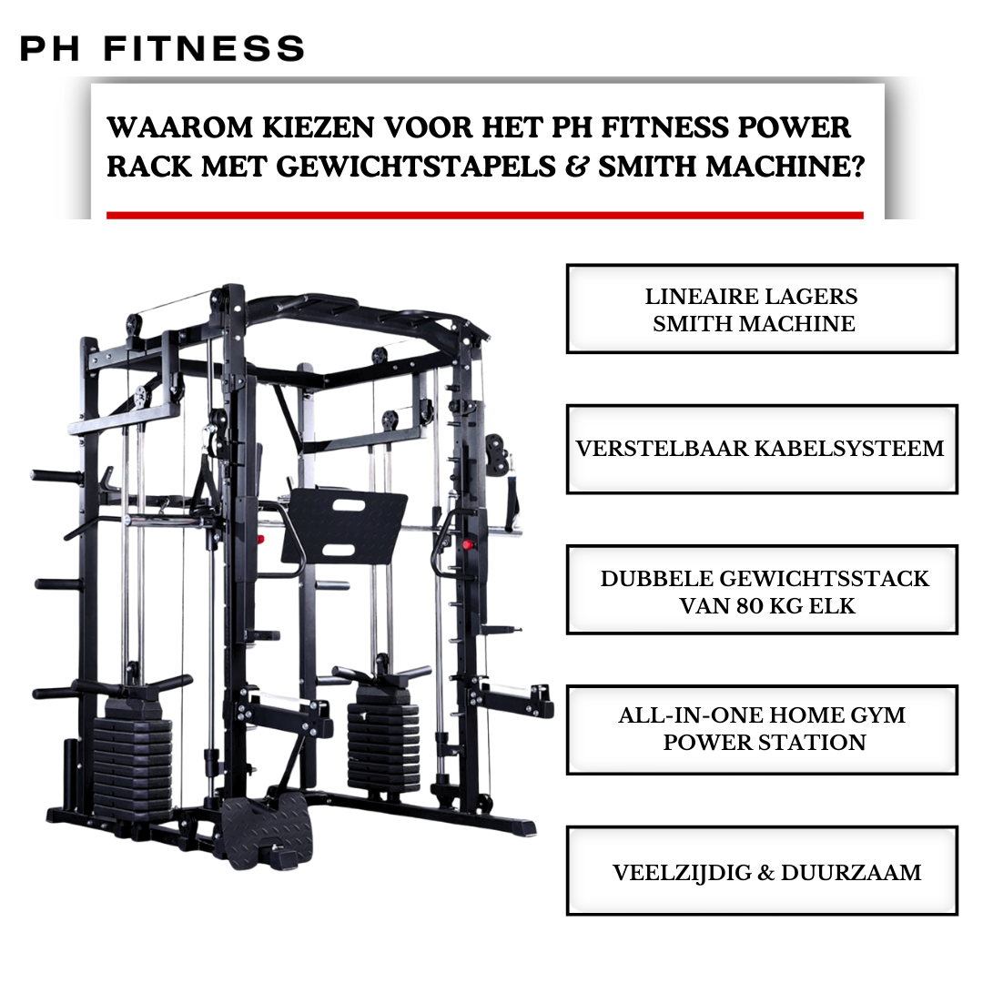 Premium Power Rack met Smith Machine, Leg Press en 160KG Gewichtsstapel