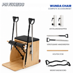 Komplettes Zubehörset des PH Fitness Wunda Chair mit verstellbaren Griffen, Holzstab und Widerstandsbändern