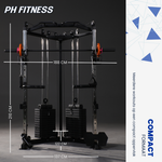 Afmetingen Corner Cable Crossover Smith Machine: 188 cm breed, 137 cm diep en 210 cm hoog