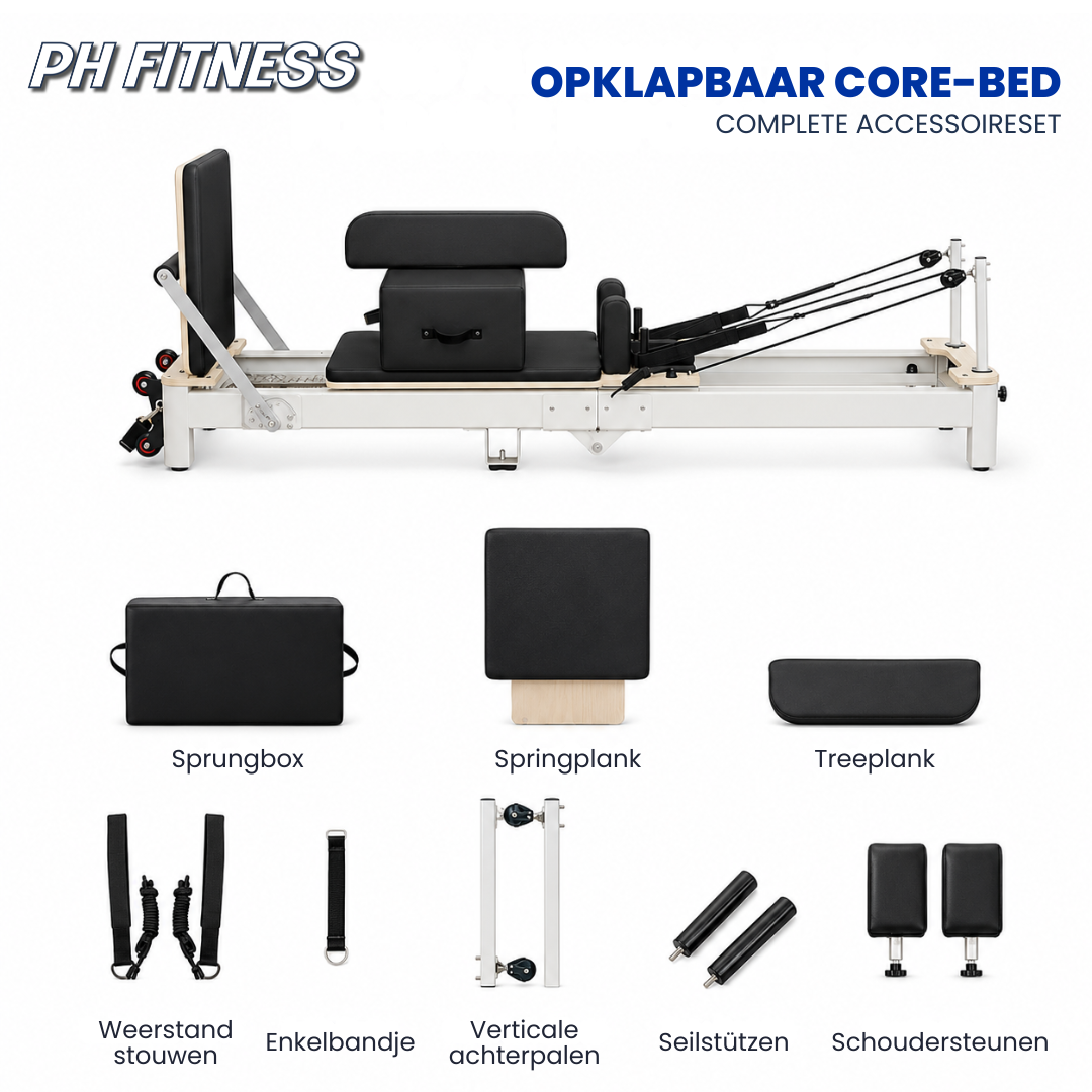 Komplettes Zubehörset des klappbaren Pilates Reformers aus Aluminium