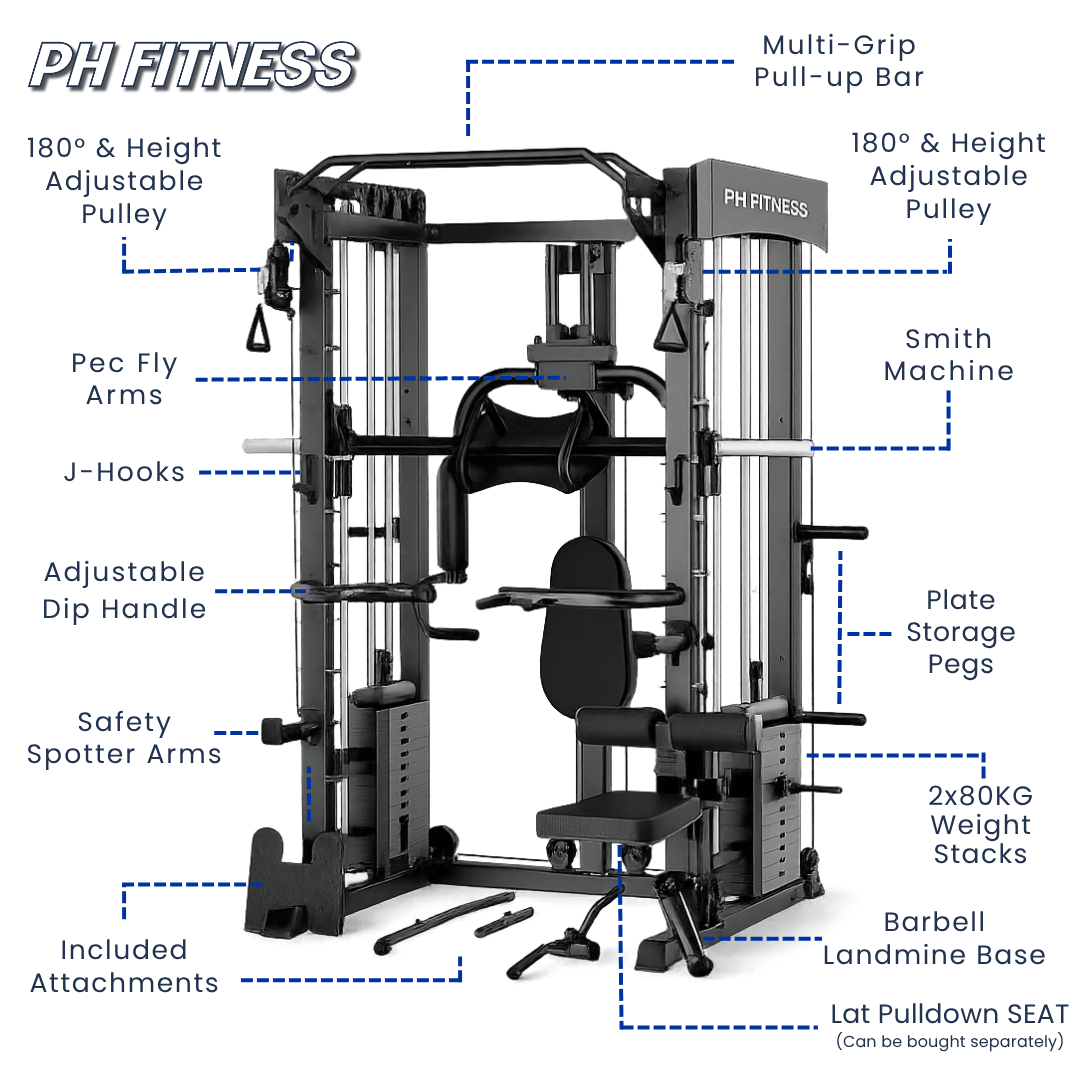PH Fitness All-in-One Power Rack mit Smith-Maschine und 160 kg Gewichtsblöcken – Produktbild 6