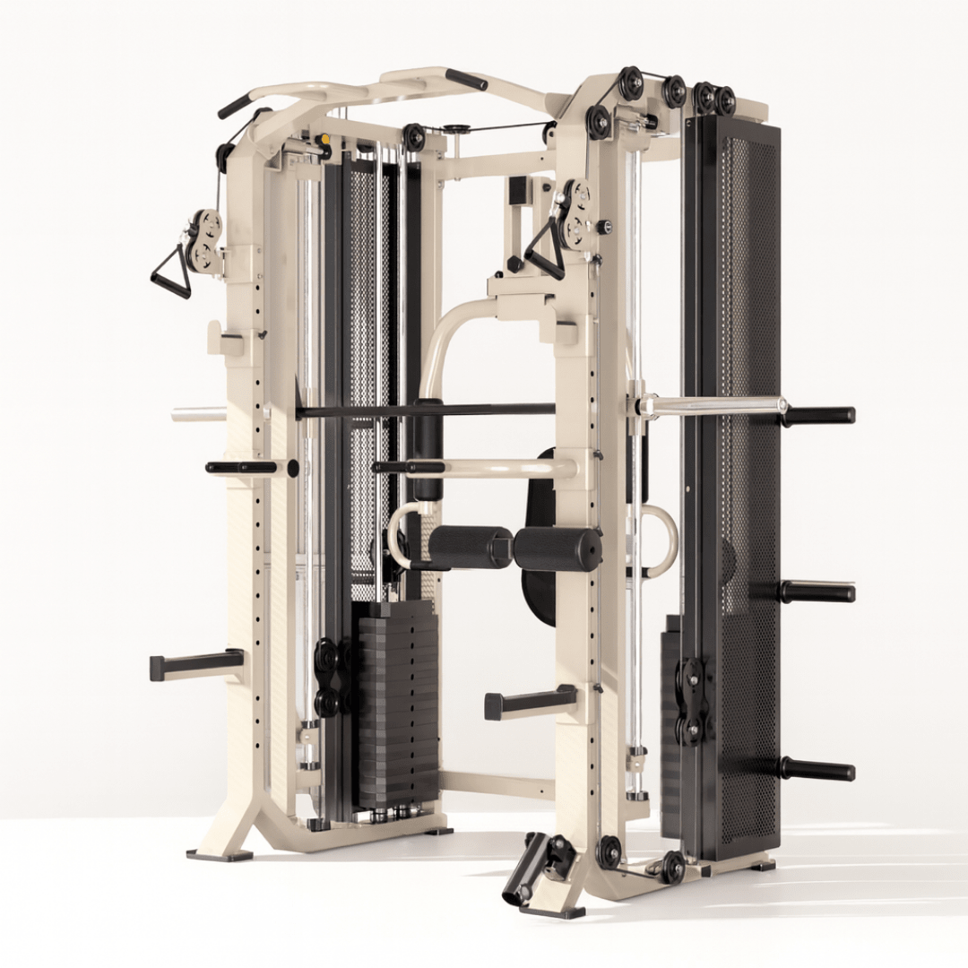 PH Fitness Fusion X Pro Rack mit Smith-Maschine, dualem Kabelzug und Pec-Deck – schräge Vorderansicht
