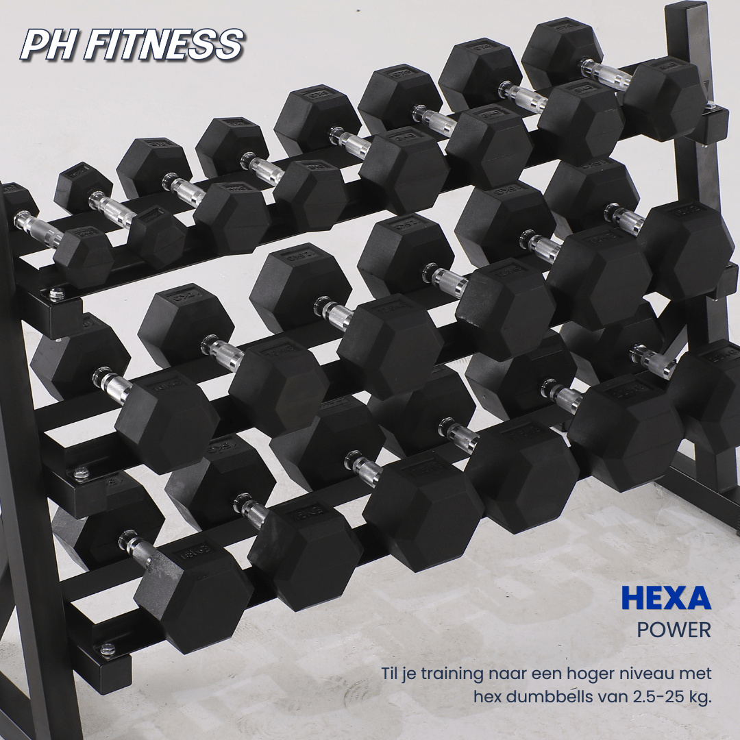Hexa Dumbbell Set - 2.5 t/m 25KG met Dumbbell Rack - Physical Sports Group B.V.