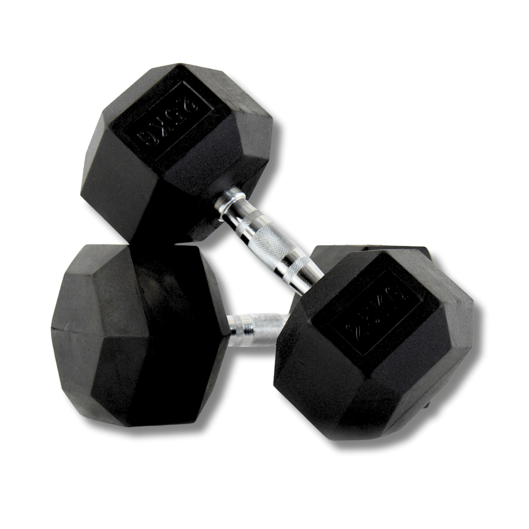 PH Fitness Hexa dumbbell 25 kg – zwarte rubberen koppen en chromen handgreep