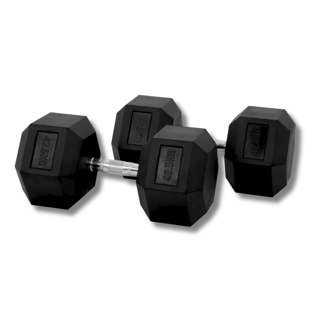 PH Fitness Hexa dumbbell 42,5 kg – zwarte rubberen koppen en chromen handgreep
