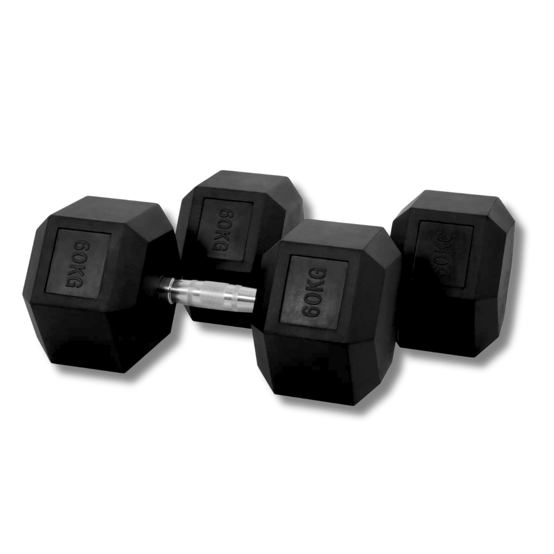 PH Fitness Hexa dumbbell 60 kg – zwarte rubberen koppen en chromen handgreep