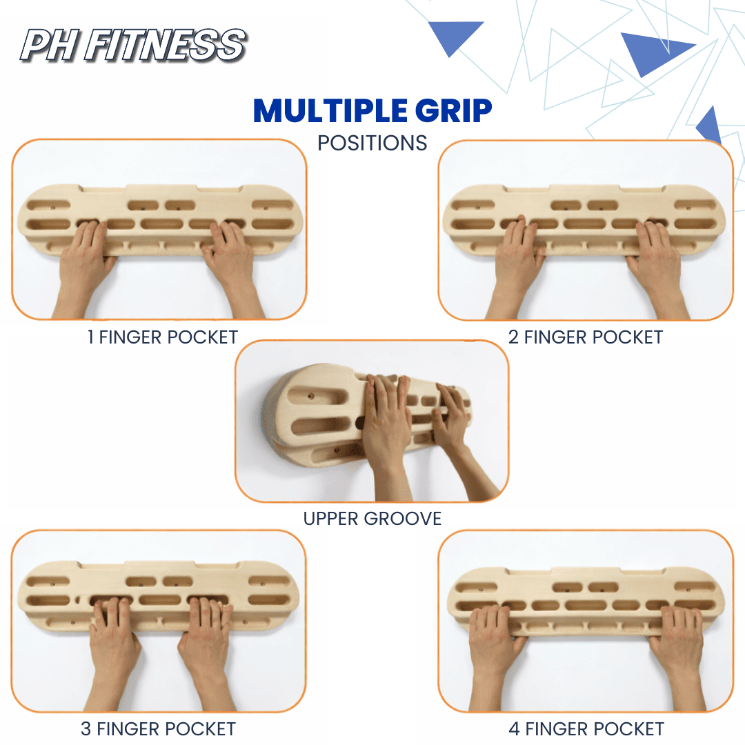 Houten Hangboard / Fingerboard voor Klimtraining – Professioneel Trainingsbord voor Grip - , Vinger - en Onderarmkracht – Boulderen & Sportklimmen - PH Fitness
