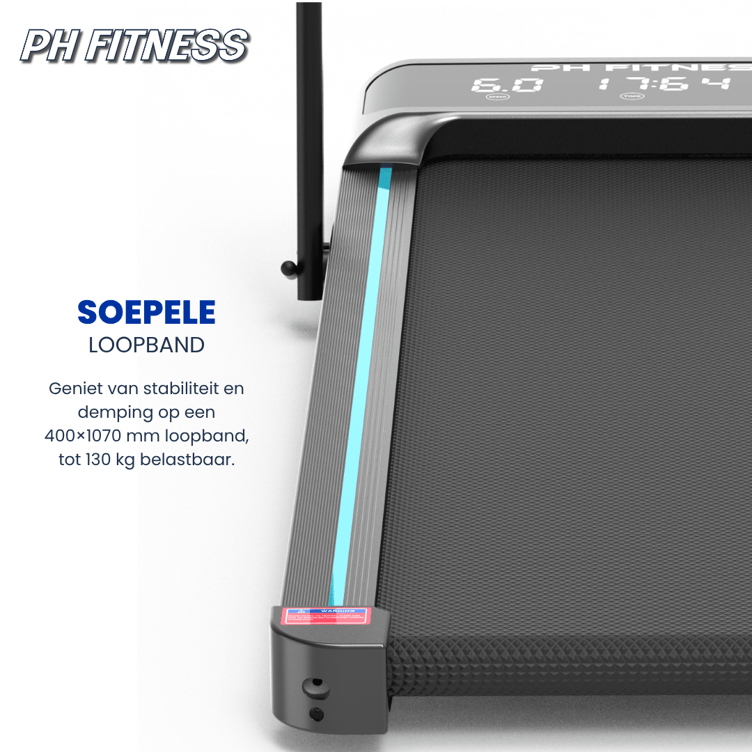 Lauffläche des PH Fitness LB-600 mit 400 × 1070 mm und bis zu 130 kg Belastbarkeit