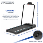 Kompakte Bauform des PH Fitness LB-600 Laufbands mit integrierten Transportrollen