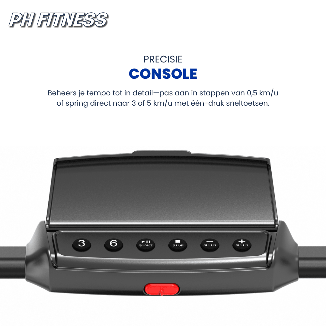Bedienkonsole und Sicherheitsschlüssel des PH Fitness LB-600 Laufbands