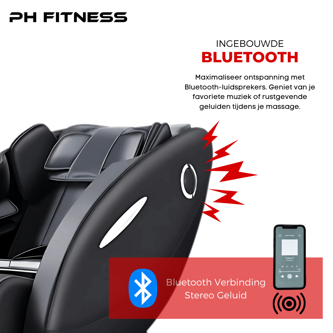 Zijpaneel van de PH Fitness Massagestoel Wellness met ingebouwde Bluetooth-luidspreker