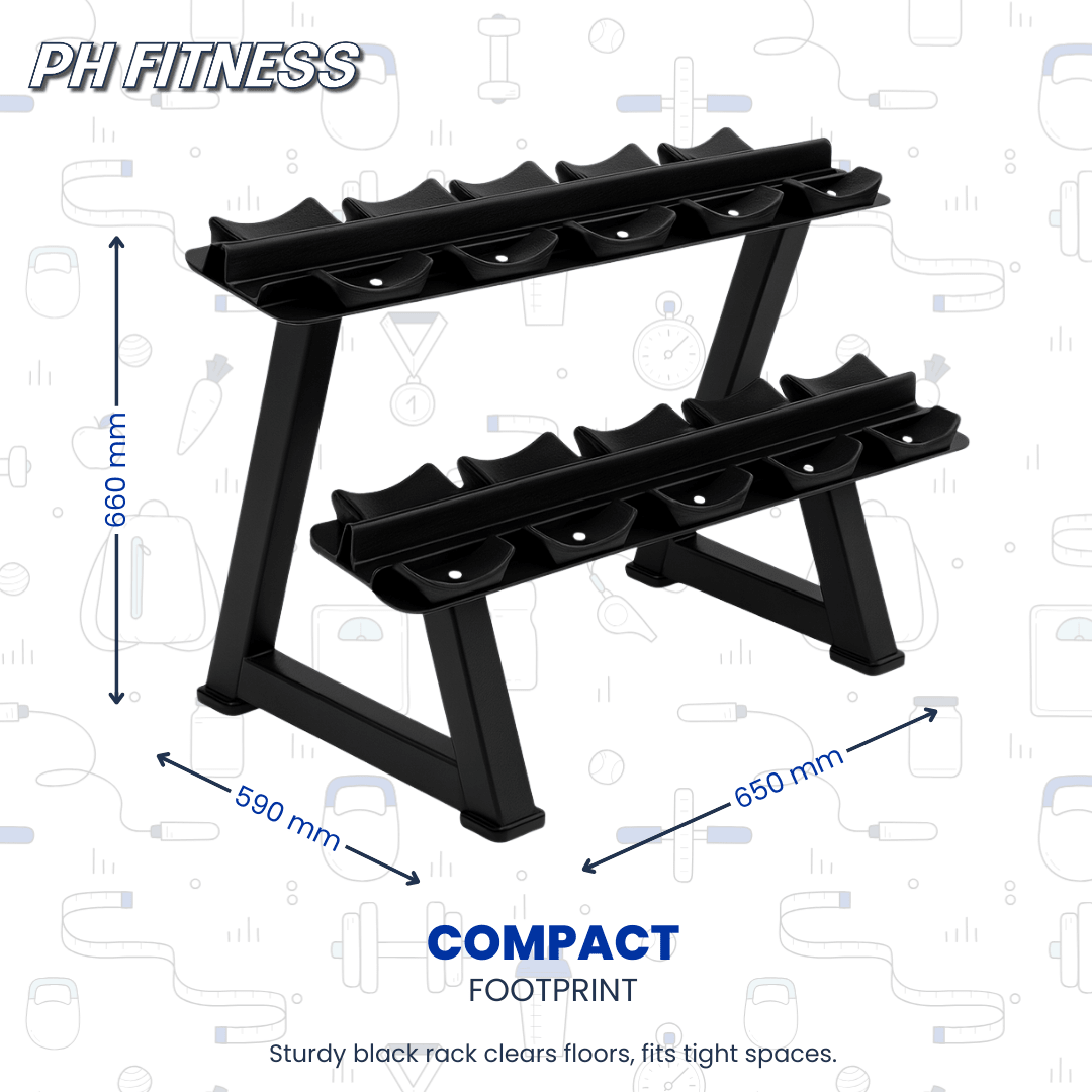 PH Fitness Dumbbell Rek – 2 - Laags - 6 Paar Ronde Dumbbells - PH Fitness