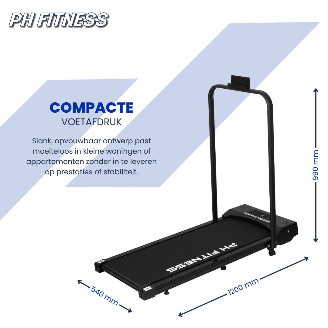 PH Fitness Loopband – 8 km/u - Incline & Handmatige Helling – Black / Zwart – Walking Pad – Loopband voor Thuis – Loopb - PH Fitness
