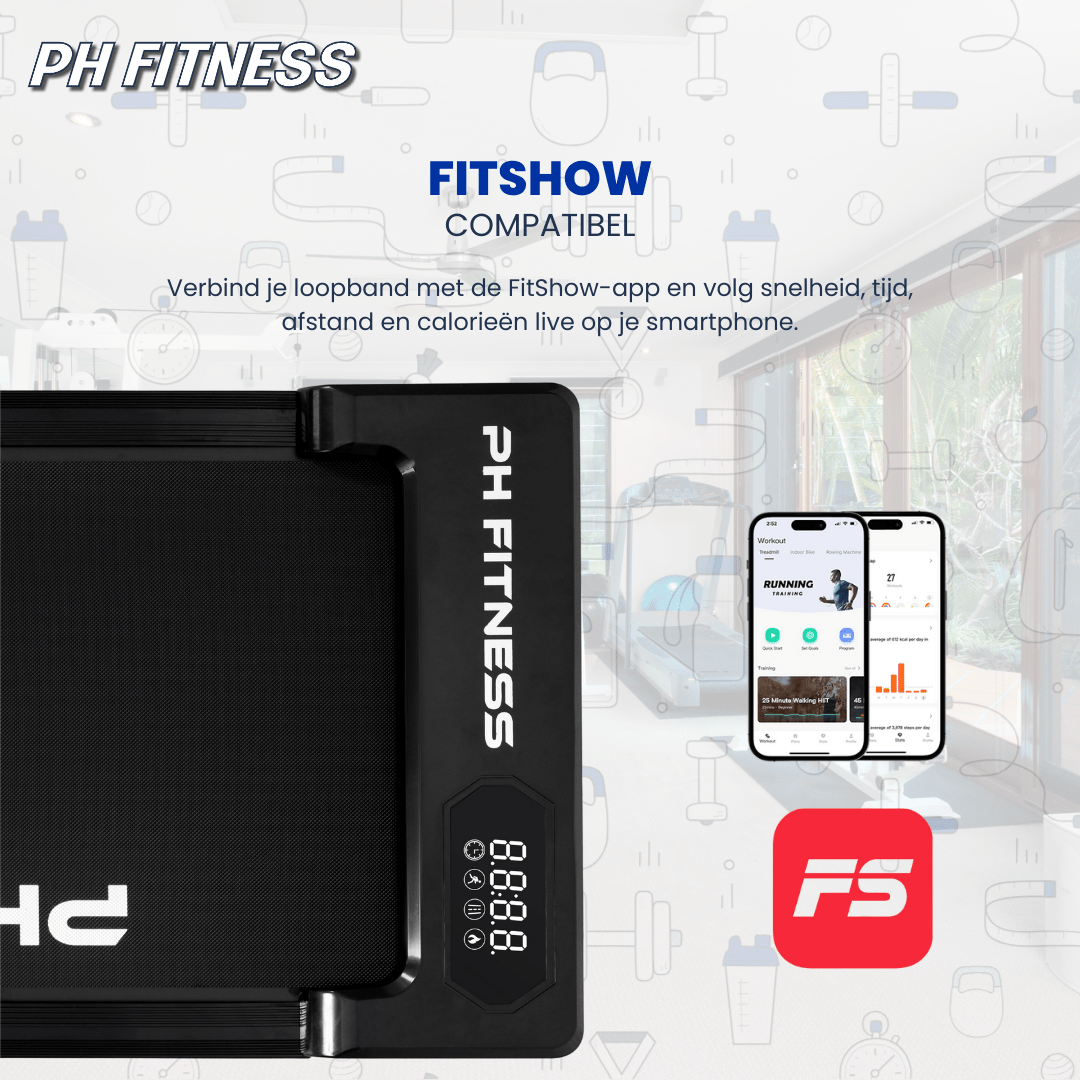 PH Fitness Loopband – 8 km/u – Incline & Handmatige Helling – Opvouwbaar / Inklapbaar – CR - B3 – Black / Zwart - PH Fitness
