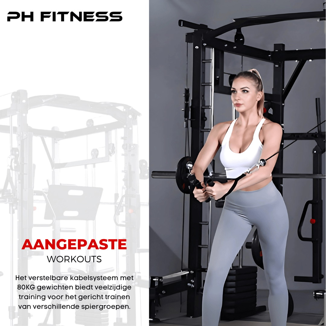 Premium Power Rack met Smith Machine, Leg Press en 160KG Gewichtsstapel - PH Fitness