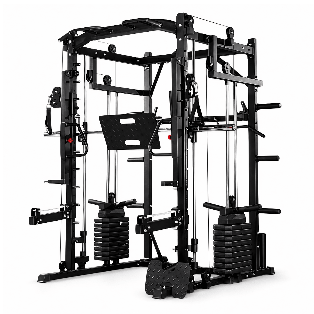 PH Fitness Power Rack mit Smith-Maschine, doppeltem Kabelzug und 2 × 80 kg Gewichtsblöcken – Vorderansicht