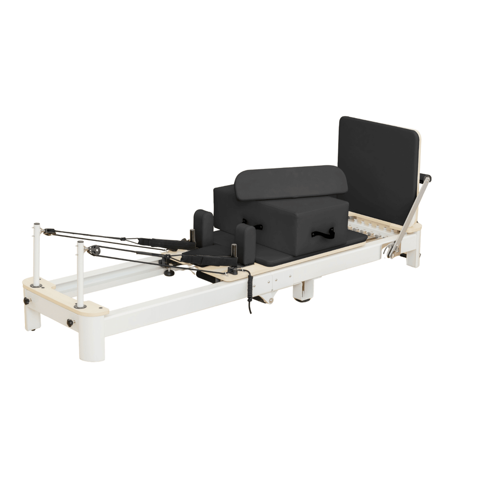 Weißer PH Fitness PRO Pilates Reformer aus Aluminium mit Box und Zubehör