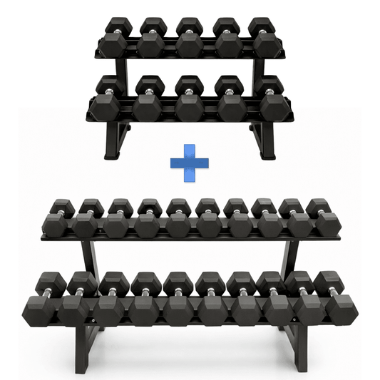 Professionele Hexa Dumbbell Set 2–30 kg met 2 - Laags Rack – Complete Halterset 480 kg – Rubber Zeshoekige Dumbbells voor Home Gym, Fitness & Krachttraining - PH Fitness