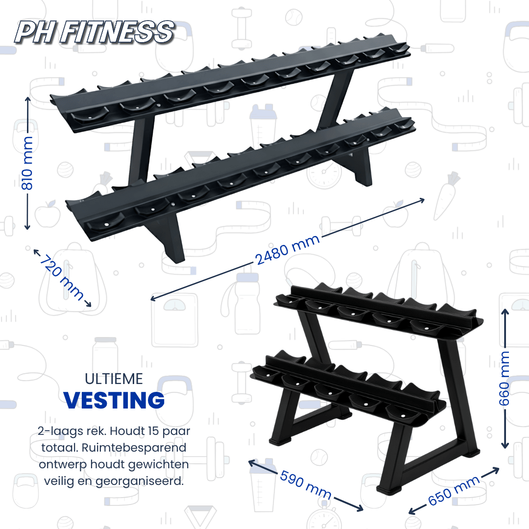 PU Dumbbell Set - 2 t/m 30KG - met Rack - Physical Sports Group B.V.