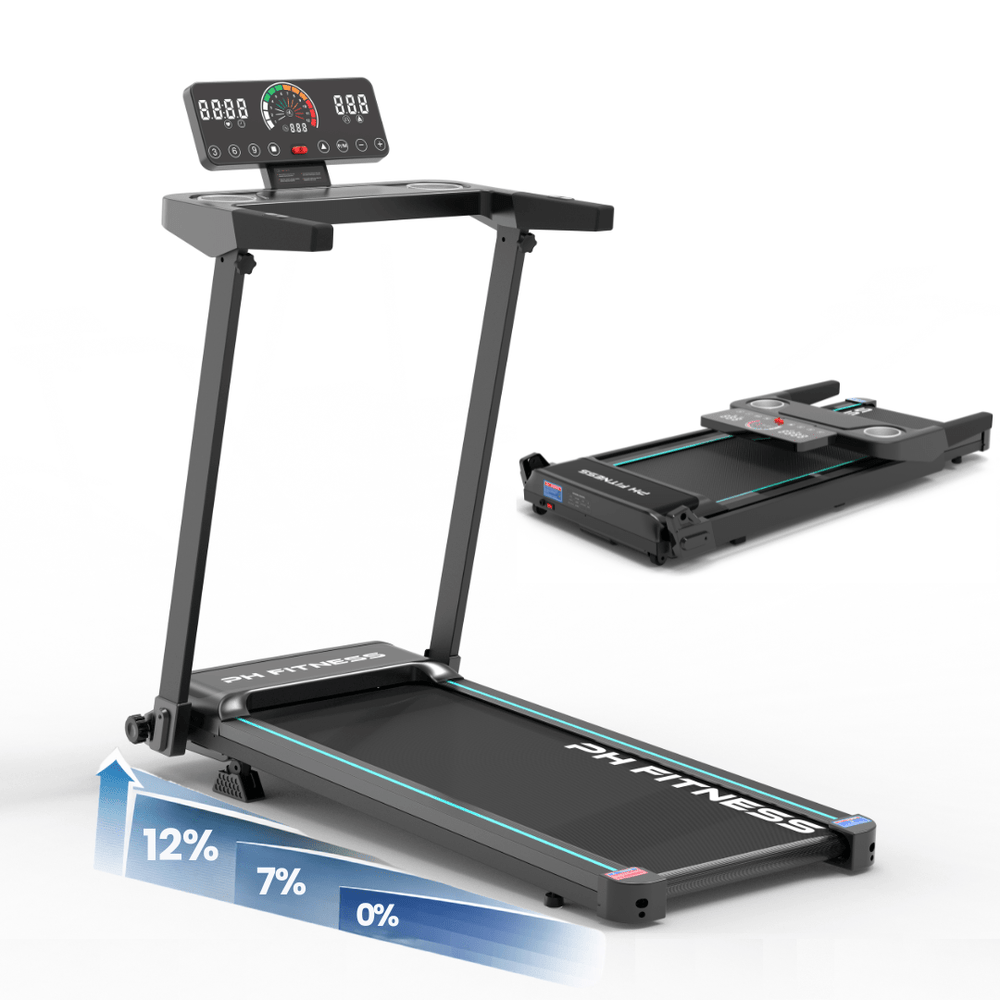 PH Fitness TH-900 klappbares Laufband – 3,0 PS, 12 km/h, 12 % Steigung, Bluetooth, 130 kg Belastbarkeit
