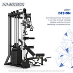 Seitenansicht des platzsparenden PH Fitness V-Frame Cable Crossovers mit optionaler Trainingsbank