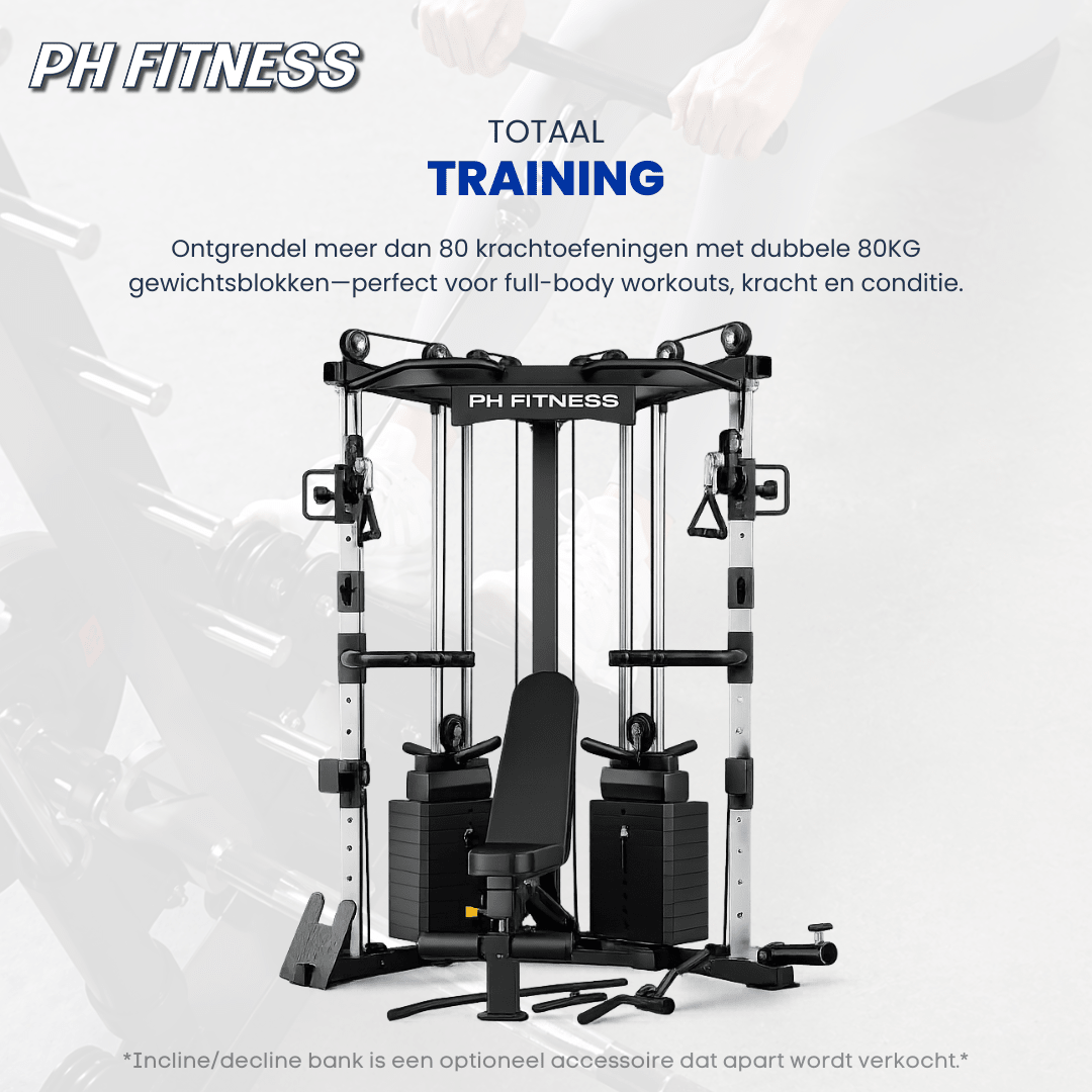 PH Fitness V-Frame Cable Crossover mit optionaler Trainingsbank und Kabelzubehör
