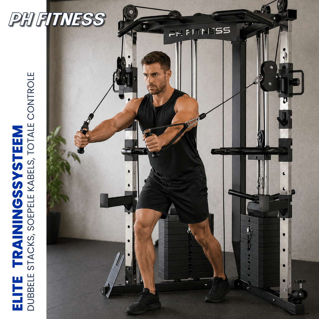 Sportler führt einen Cable Chest Fly am PH Fitness V-Frame Cable Crossover aus