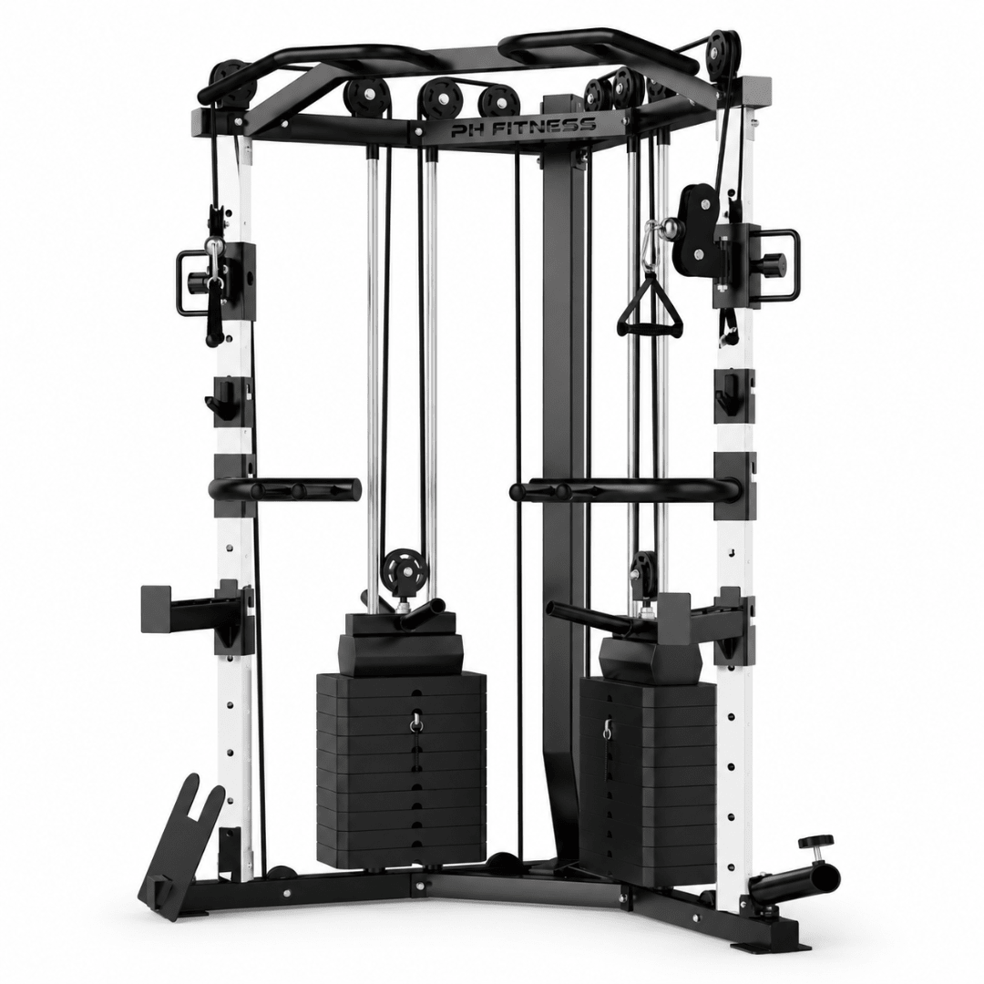 PH Fitness V-Frame Cable Crossover mit zwei 80-kg-Gewichtsblöcken – Vorderansicht