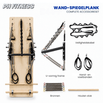Komplettes Zubehörset des Pilates-Wandtrainers mit Federn, Sicherheitsseil, Bändern und Holzstab