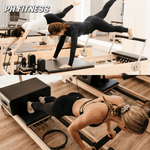 Pilates-Training auf Holz-Reformern in einem Studio